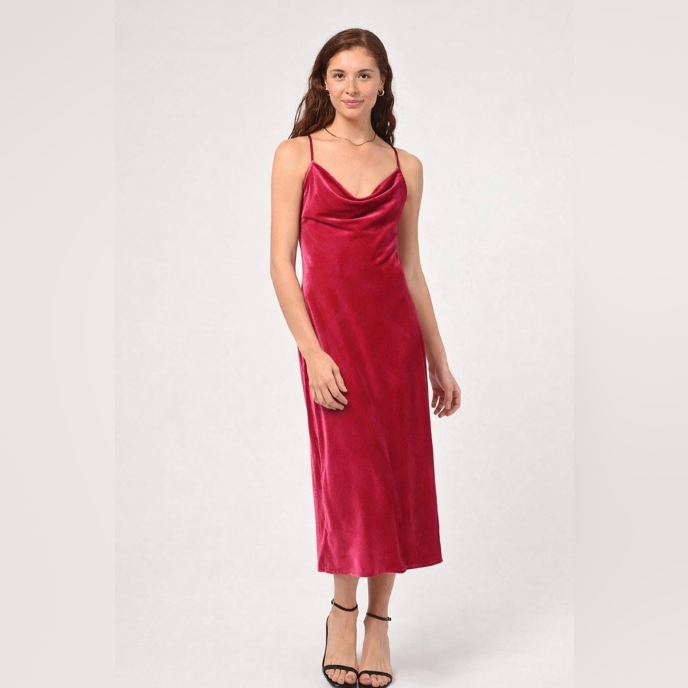 ✨🩷 Adelyn Rae Zana Velvet Cowl Neck Slip Dress NWT Size L 🩷✨